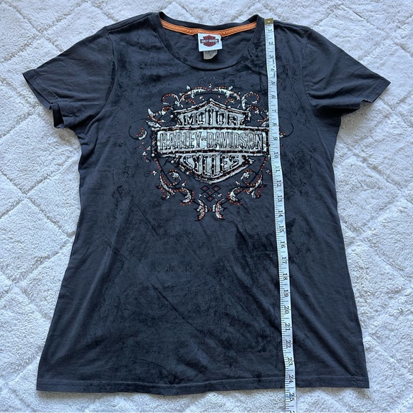 Harley Davidson | Gray & Orange Bling V-Neck Short Sleeve Tee | Size Medium - Picture 8 of 8